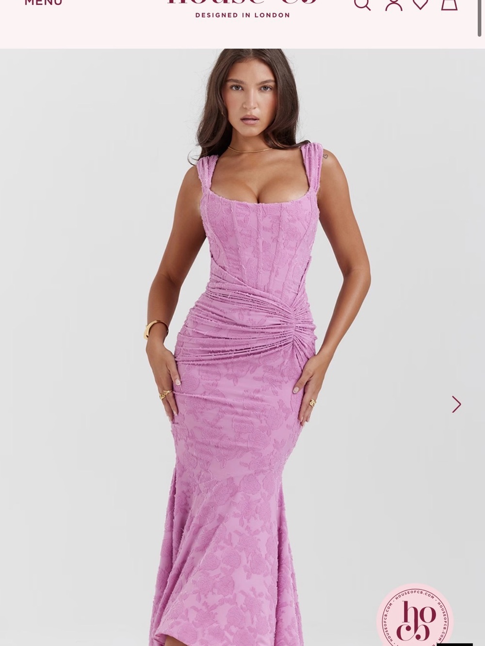 House of CB Lilac Lace Ruched Maxi Dress
